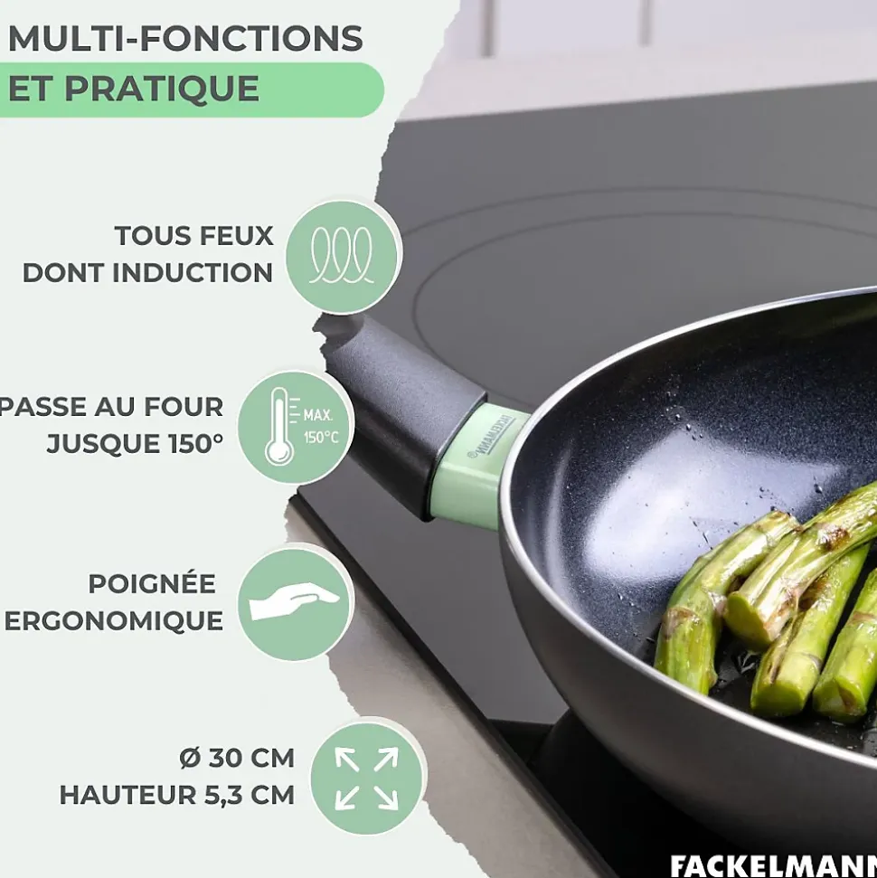 Poêle 30 cm aluminium revêtement céramique antiadhésif sans PFAS Fackelmann Brandao