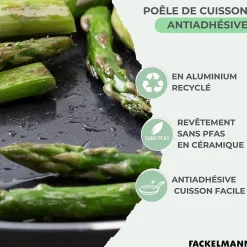 Poêle 30 cm aluminium revêtement céramique antiadhésif sans PFAS Fackelmann Brandao