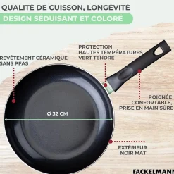 Poêle 30 cm aluminium revêtement céramique antiadhésif sans PFAS Fackelmann Brandao