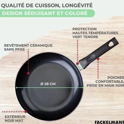 Poêle 28 cm aluminium revêtement céramique antiadhésif sans PFAS Fackelmann Brandao