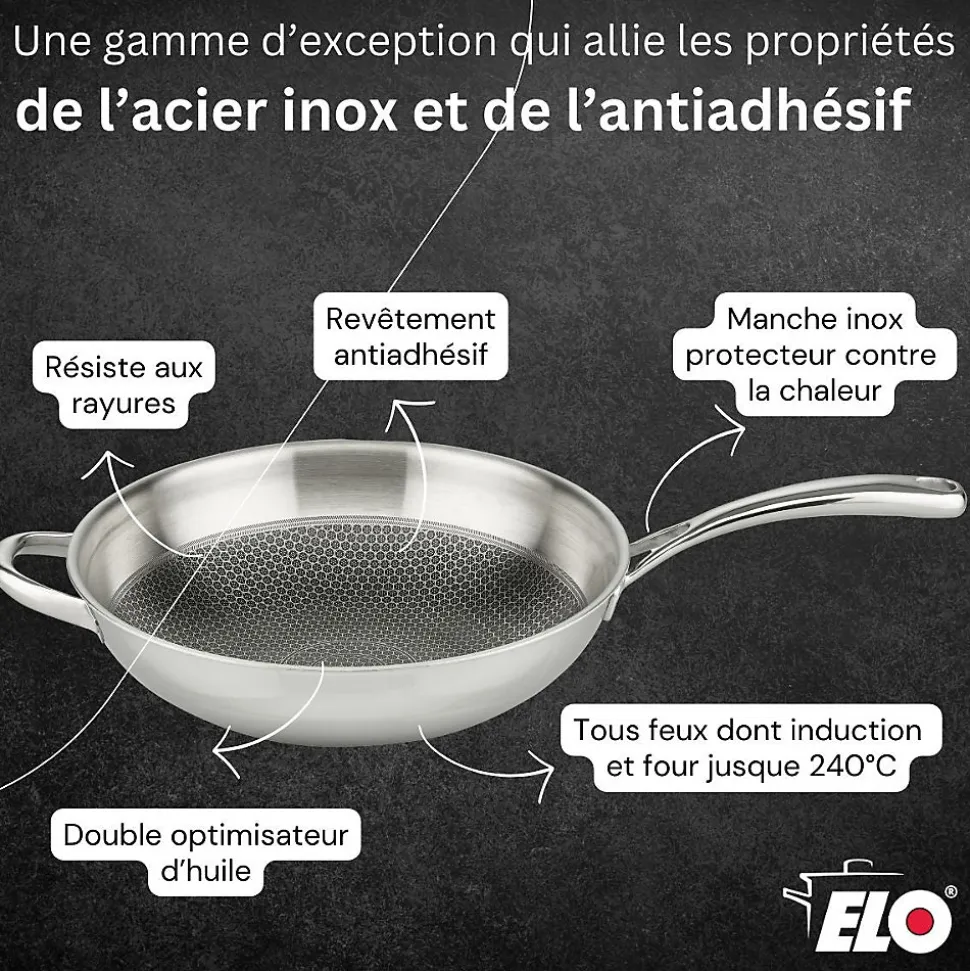 Poêle 32 cm en inox 18/10 Elo Relief Evolution