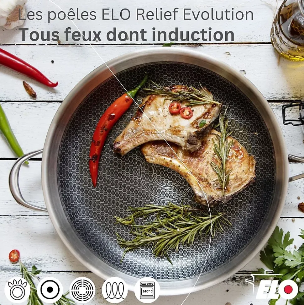 Poêle 32 cm en inox 18/10 Elo Relief Evolution