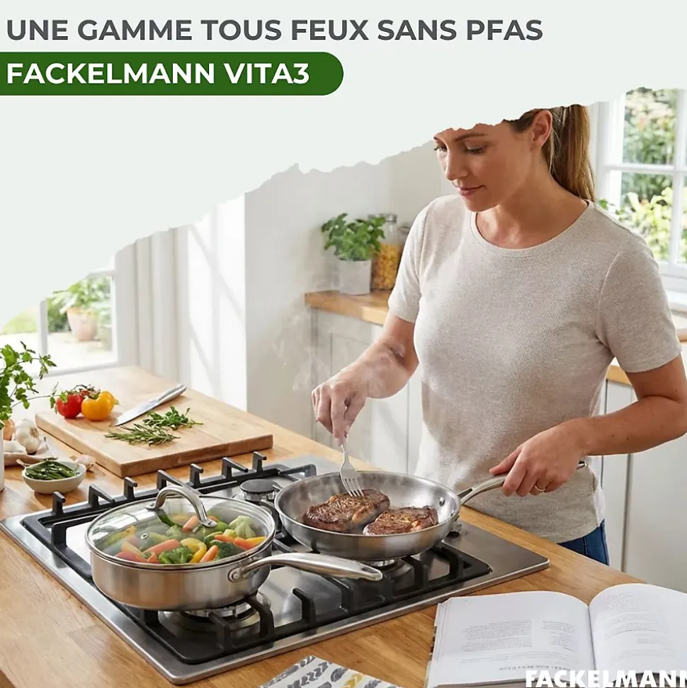 Poêle 24 cm et Sauteuse 24 cm inox 18/10 Triply Fackelmann Vita3