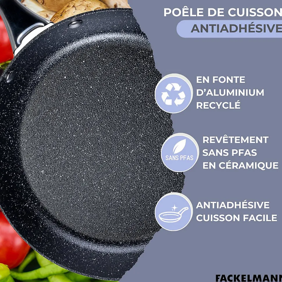 Poêle 24 cm fonte alu revêtement antiadhésif céramique sans PFAS Fackelmann