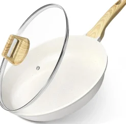 Poêle en céramique 26 cm blanche avec couvercle