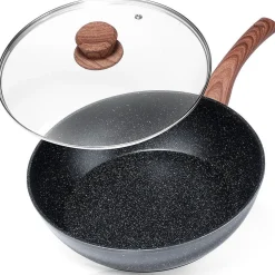Poêle En Granit Noire Avec Couvercle Verre 28 Cm 3,5 L Blackwood Idéale Pour Cuisson Sauté