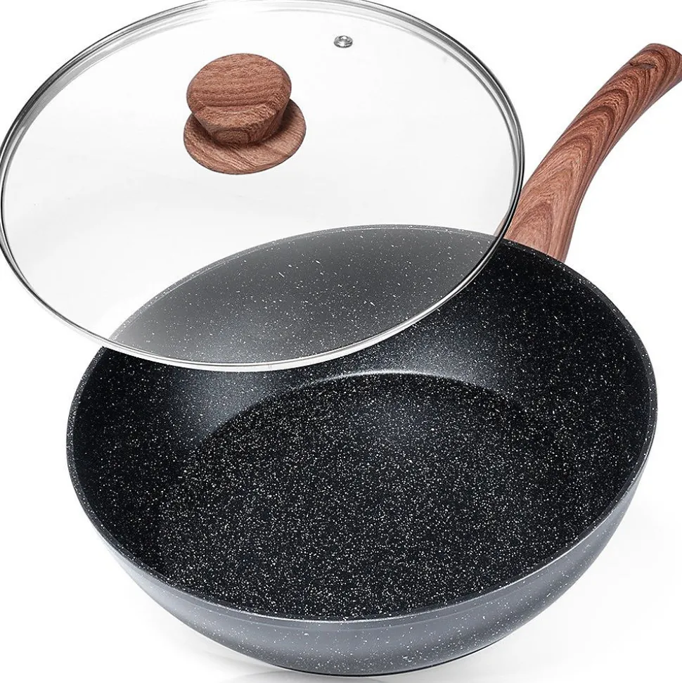 Poêle En Granit Noire Avec Couvercle Verre 28 Cm 3,5 L Blackwood Idéale Pour Cuisson Sauté