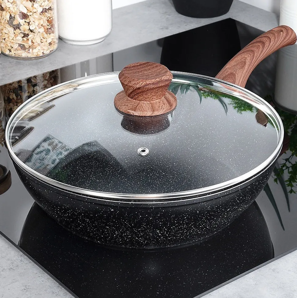 Poêle En Granit Noire Avec Couvercle Verre 28 Cm 3,5 L Blackwood Idéale Pour Cuisson Sauté