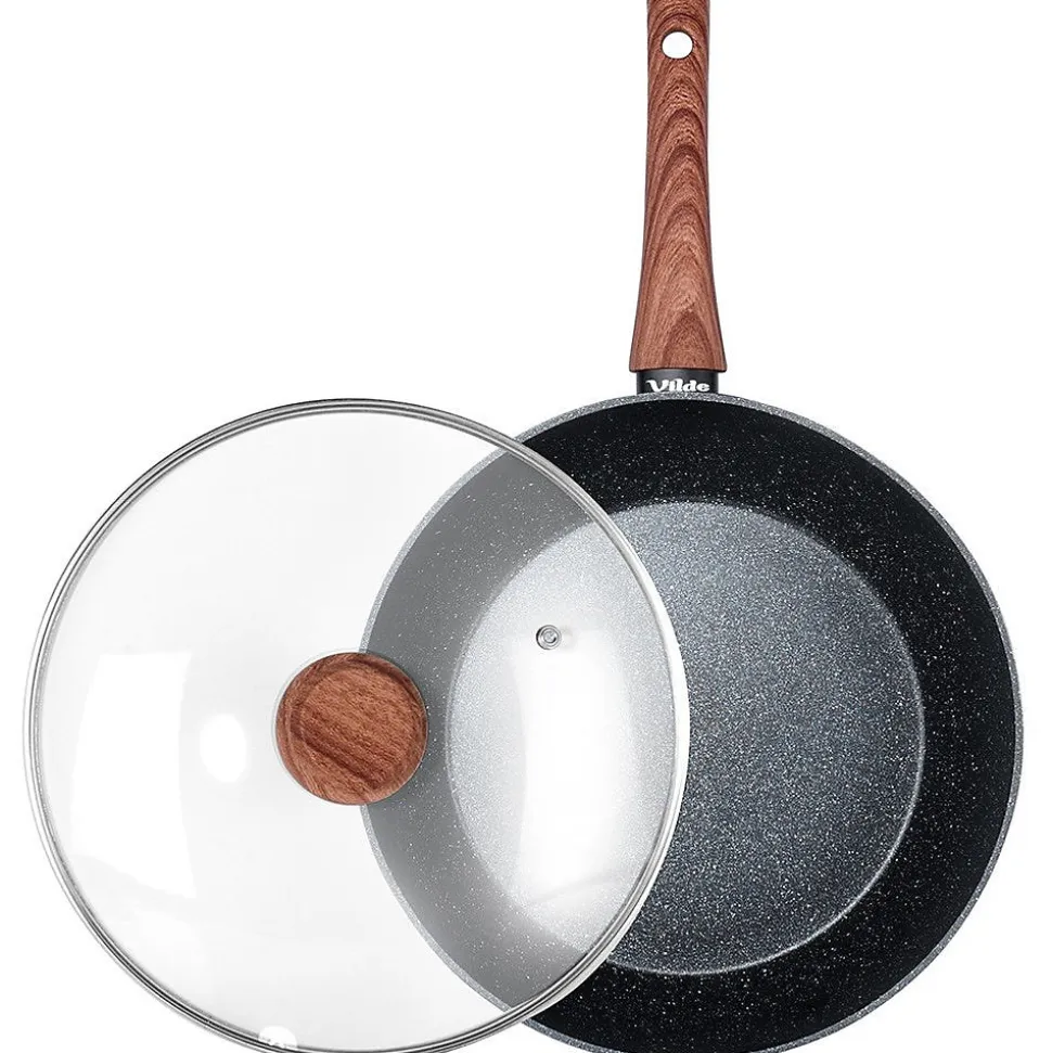 Poêle En Granit Noire Avec Couvercle Verre 28 Cm 3,5 L Blackwood Idéale Pour Cuisson Sauté