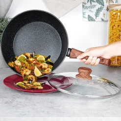 Poêle En Granit Noire Avec Couvercle Verre 28 Cm 3,5 L Blackwood Idéale Pour Cuisson Sauté