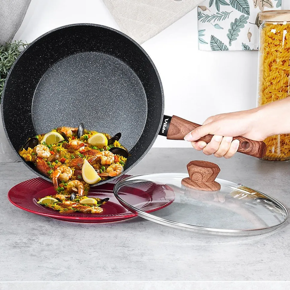 Poêle En Granit Noire Avec Couvercle Verre 28 Cm 3,5 L Blackwood Idéale Pour Cuisson Sauté