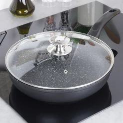 Poêle Granit GRANDE 28 cm Avec Couvercle En Verre Durable Antiadhésive Pour Cuisiniers Domestiques