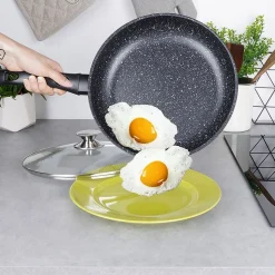 Poêle Granit GRANDE 28 cm Avec Couvercle En Verre Durable Antiadhésive Pour Cuisiniers Domestiques