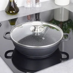Poêle Granit GRANDE 24 cm Avec Couvercle Verre Antiadhésif 2,5 L Pour Cuisiniers Exigeants