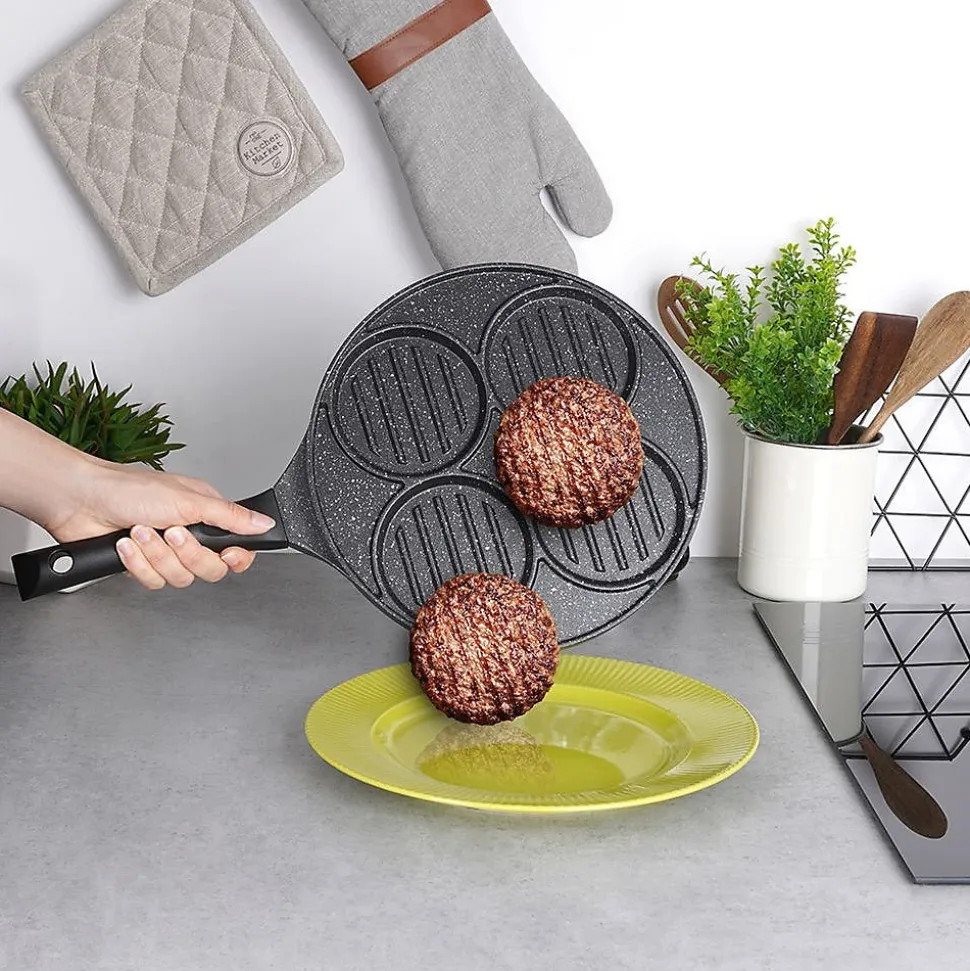 Poêle Gril En Granit Avec Quatre Ouvertures Pour Burgers Et Œufs Grande 26,5 cm