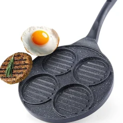 Poêle Gril En Granit Avec Quatre Ouvertures Pour Burgers Et Œufs Grande 26,5 cm