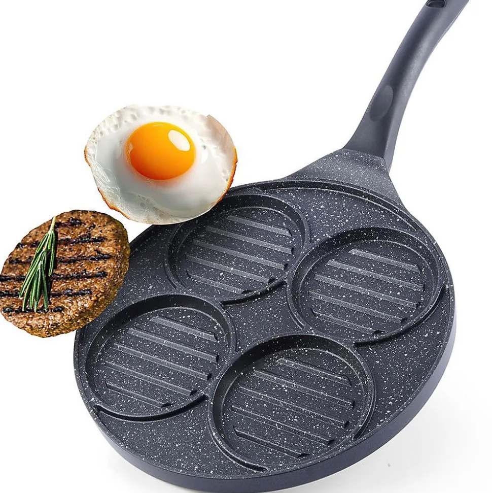 Poêle Gril En Granit Avec Quatre Ouvertures Pour Burgers Et Œufs Grande 26,5 cm