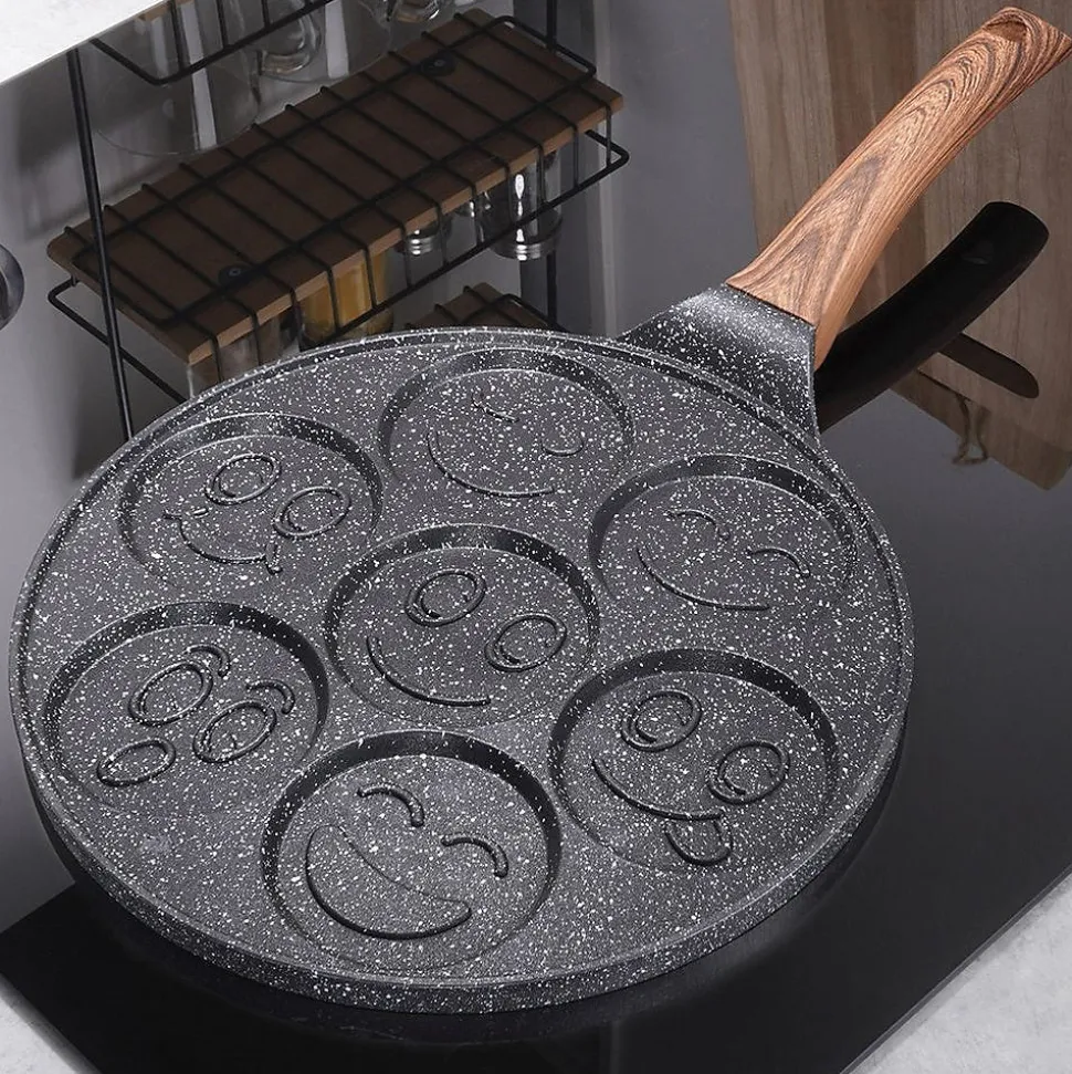 Poêle Œufs Granit 7 Alvéoles de 8 cm Antiadhésive Black Wood 26 cm