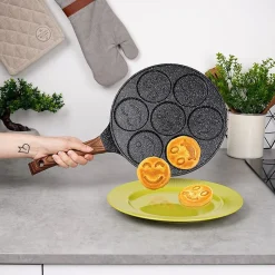 Poêle Œufs Granit 7 Alvéoles de 8 cm Antiadhésive Black Wood 26 cm