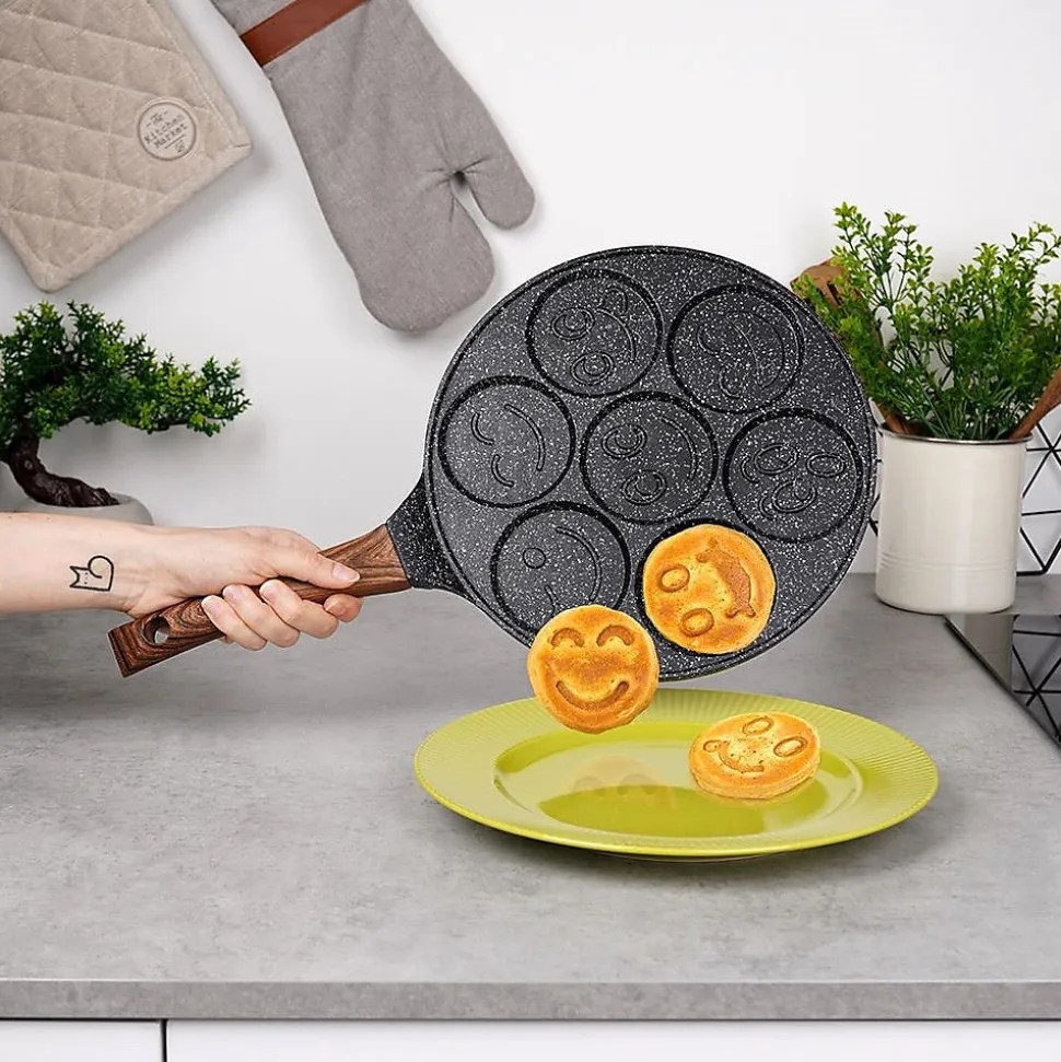 Poêle Œufs Granit 7 Alvéoles de 8 cm Antiadhésive Black Wood 26 cm