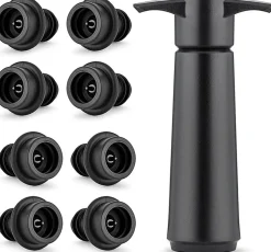 Pompe à Vide Vin Noire avec 8 Bouchons Silicone