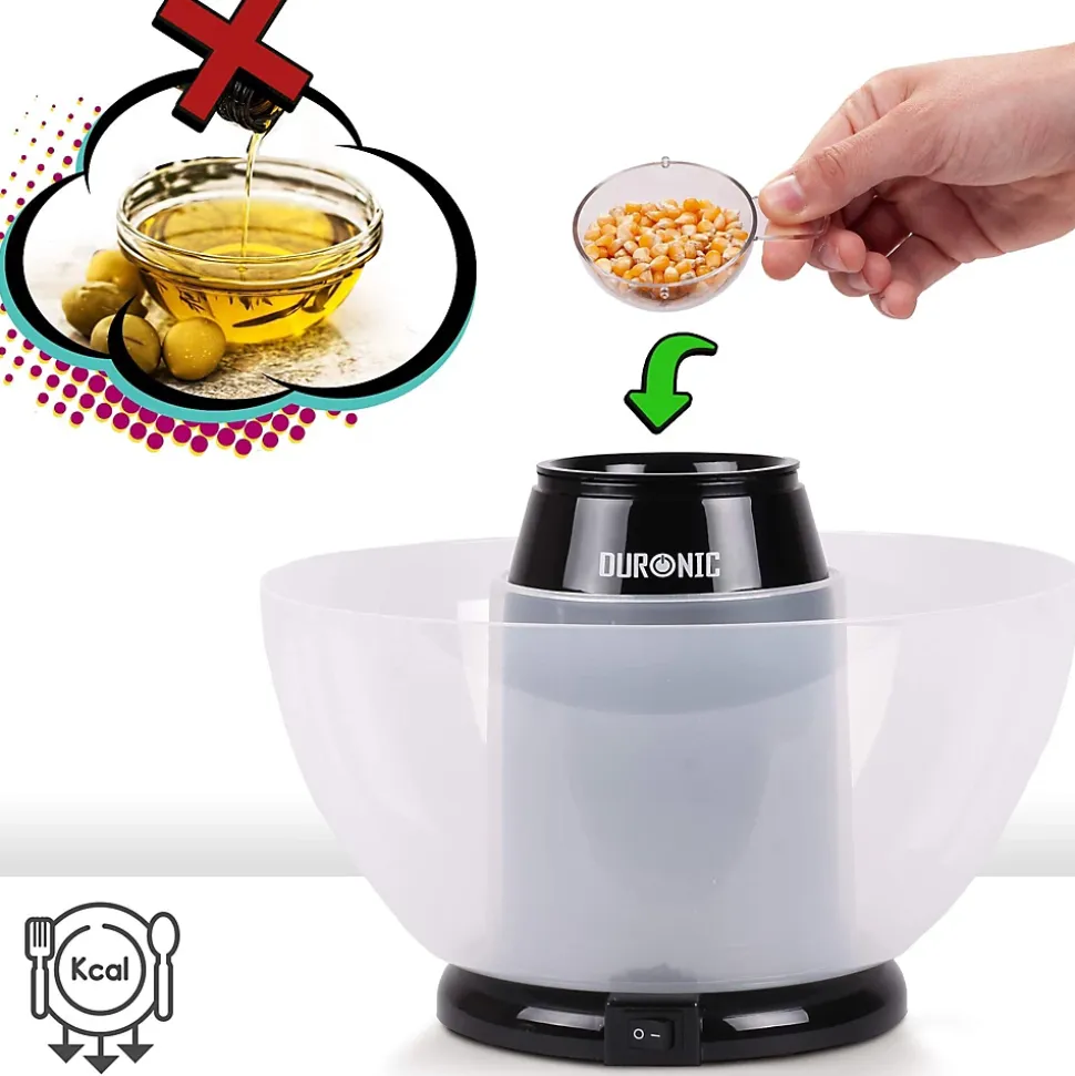 POP50 BK Machine à popcorn 1200W Sans huile Bol démontable 60 g de pop corn en 3 minutes Cuisson à air chaud Duronic