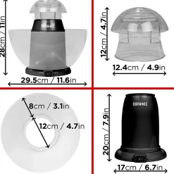 POP50 BK Machine à popcorn 1200W Sans huile Bol démontable 60 g de pop corn en 3 minutes Cuisson à air chaud Duronic