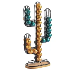 Porte capsules Nespresso "Cactus" en métal noir et bambou