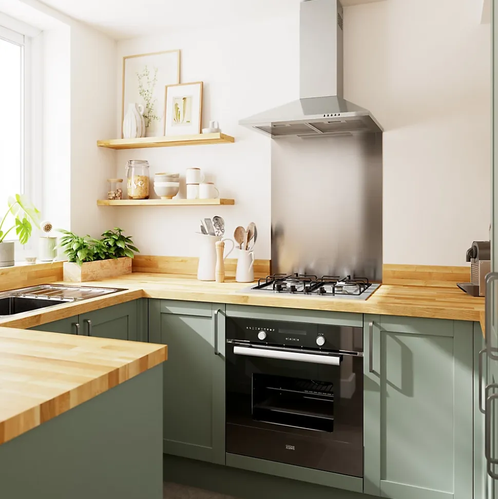 Porte de meuble de cuisine Ash vert sauge l. 29,7 cm x H. 128,7 cm GoodHome