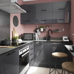 Porte de meuble de cuisine Stevia gris anthracite brillant l. 50 cm x H. 90 cm GoodHome