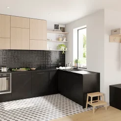 Porte de meuble de cuisine Stevia noir mat l. 80 cm x H. 36 cm GoodHome