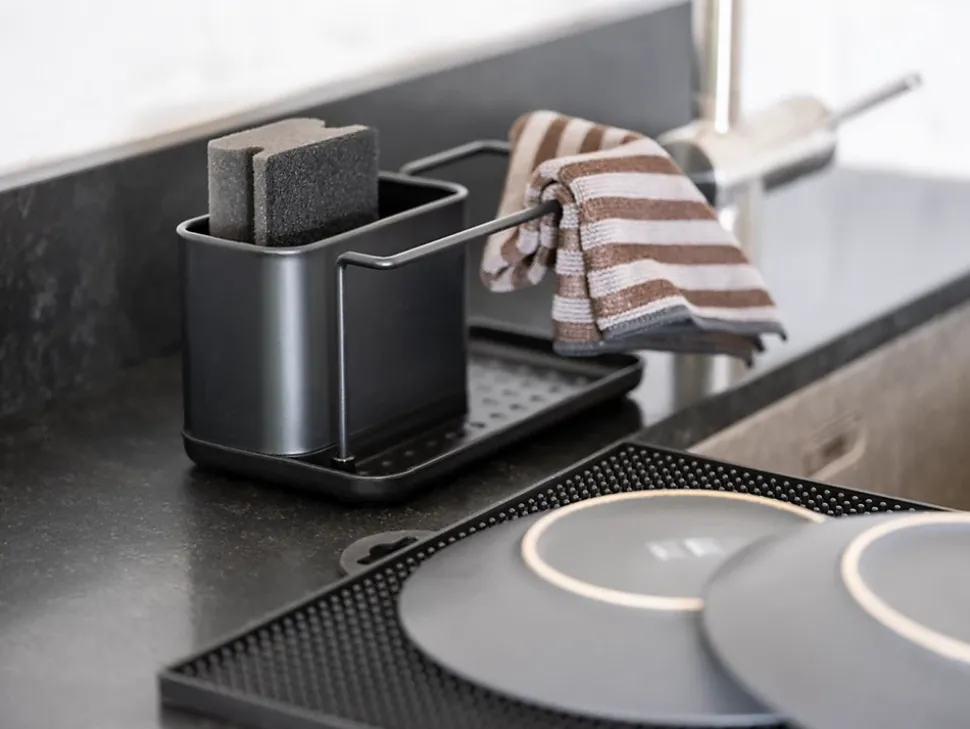 Porte éponge et ustensile de cuisine en métal noir Orio