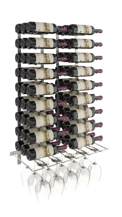 Porte-Bouteille et verres kit mural pour 54 bouteilles Nickel brossé