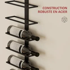 Porte-bouteilles mural 10 bouteilles - casier à vin mural - dim. 27 x 10 x 116 cm - acier noir