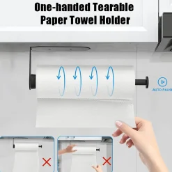 Porte-essuie-tout détachable d'une seule main, antiadhésif et sans perçage, porte-essuie-tout sous armoire (noir)