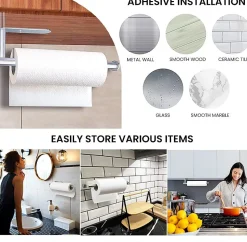 Porte-essuie-tout, porte-essuie-tout mural ou autocollant, porte-rouleau de cuisine en acier inoxydable