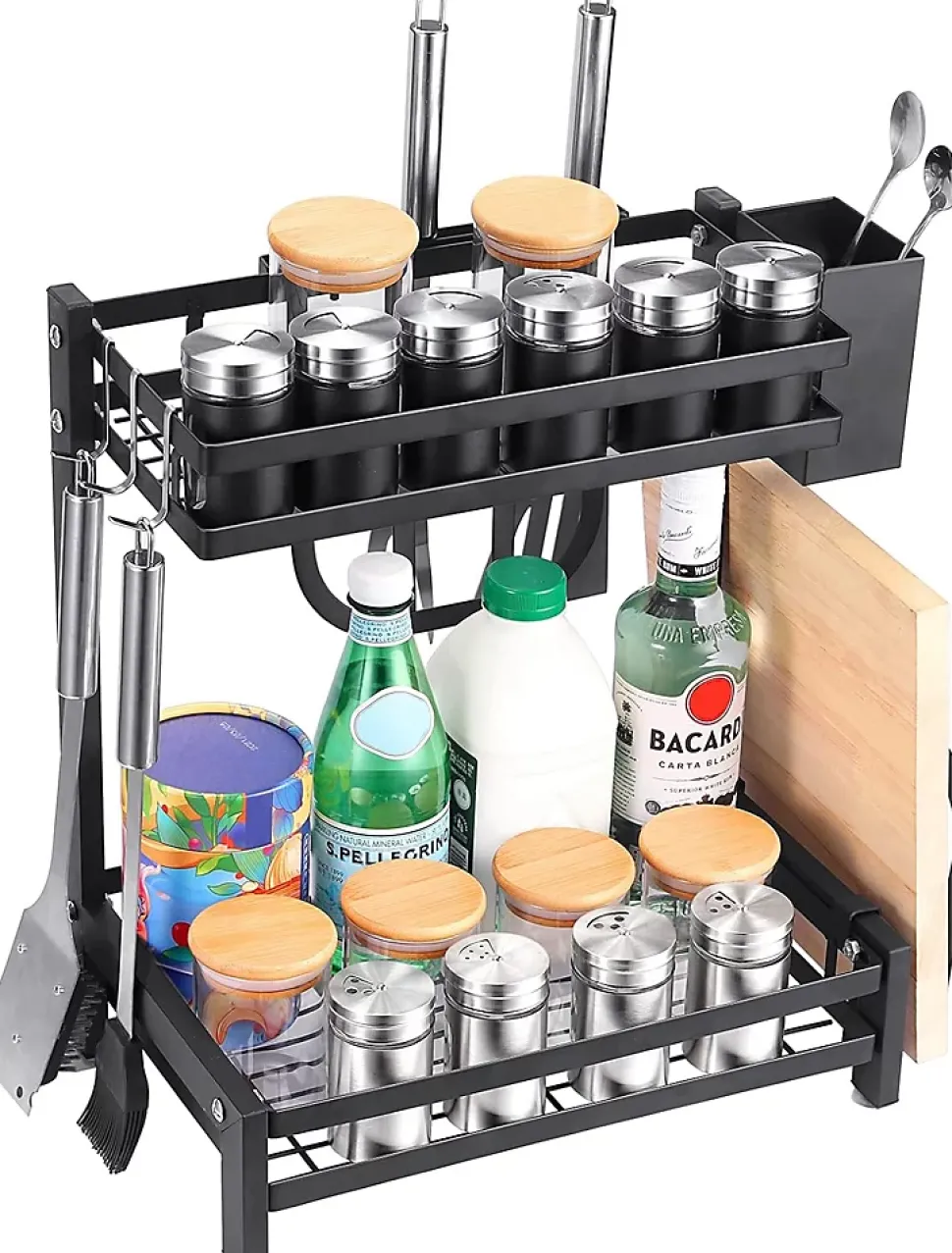 Porte-Épices en Acier Inoxydable à 2 Étages noir