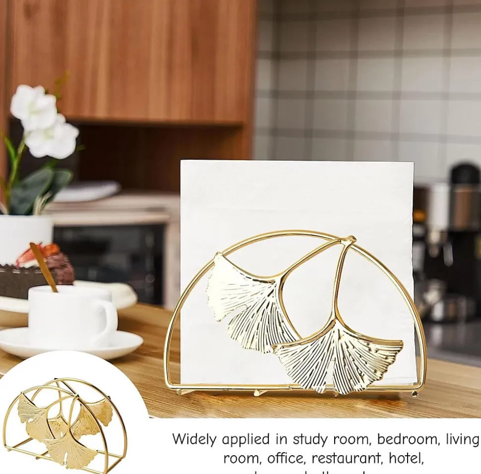 Porte-serviettes en métal, 2 pièces, porte-serviettes en papier en forme de feuille de ginkgo, distributeur de rangement décoratif