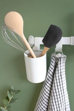 Pot à ustensiles de cuisine à suspendre en acier blanc