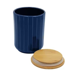Pot en céramique cannelé bleu avec couvercle en bambou Box & Beyond