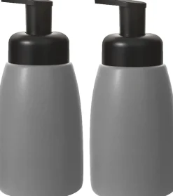 Pot en céramique, distributeur de liquide vaisselle pour éviers de salle de bain et de cuisine, gris, lot de 2