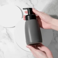 Pot en céramique, distributeur de liquide vaisselle pour éviers de salle de bain et de cuisine, gris, lot de 2