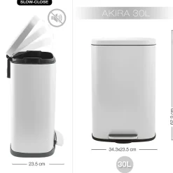 Poubelle à pédale de cuisine Acier AKIRA 30L Blanc mat Spirella