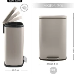 Poubelle à pédale de cuisine Acier AKIRA 30L Taupe mat Spirella
