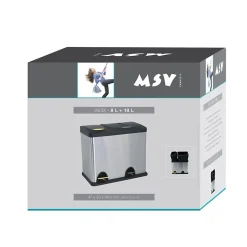 Poubelle à pédale Tri sélectif Inox 18L+8L MSV