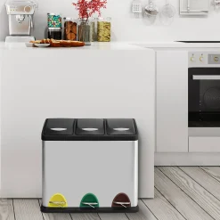 Poubelle à pédale Tri sélectif Inox 3 bacs 8Lx3 MSV
