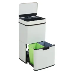 Poubelle à capteur Venna acier 72 L beige en.casa