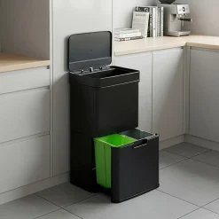 Poubelle à capteur Venna acier 62 L noir en.casa