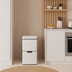 Poubelle à capteur Venna acier 62 L beige en.casa