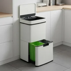 Poubelle à capteur Venna acier 62 L beige en.casa